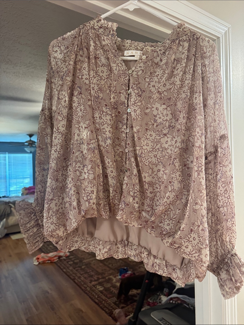 Karlie Mauve Floral Peasant Blouse